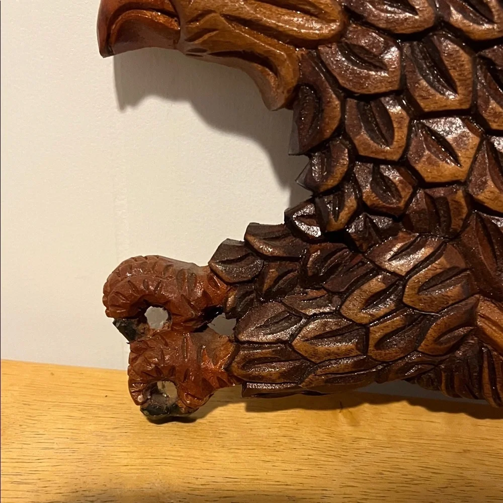 Hand-Carved Wooden Eagle Wall Art - Brown Tones El Salvador 3D Vintage